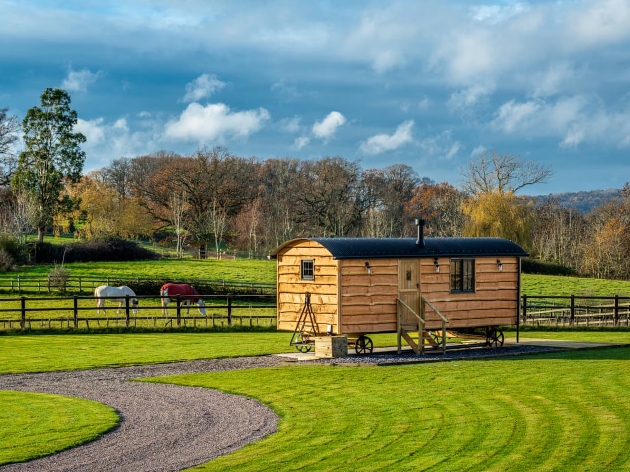 sheperd's hut opposite horse paddock